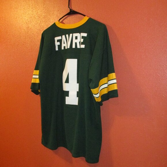 NFL Packers Brett Favre Vintage 1996 Men Large Green Yellow White Logo 7 Jersey - Picture 11 of 13